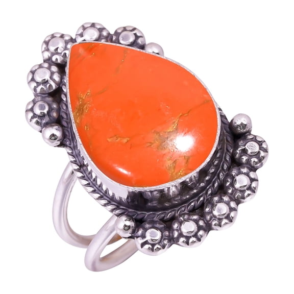 Copper Red Turquoise Gemstone 925 Sterling Silver Ring, 18X13 mm Pear Gemstone Ring, Red Ring, Christmas Gift, Unique Jewelry Ring, Adjustable Ring V1
