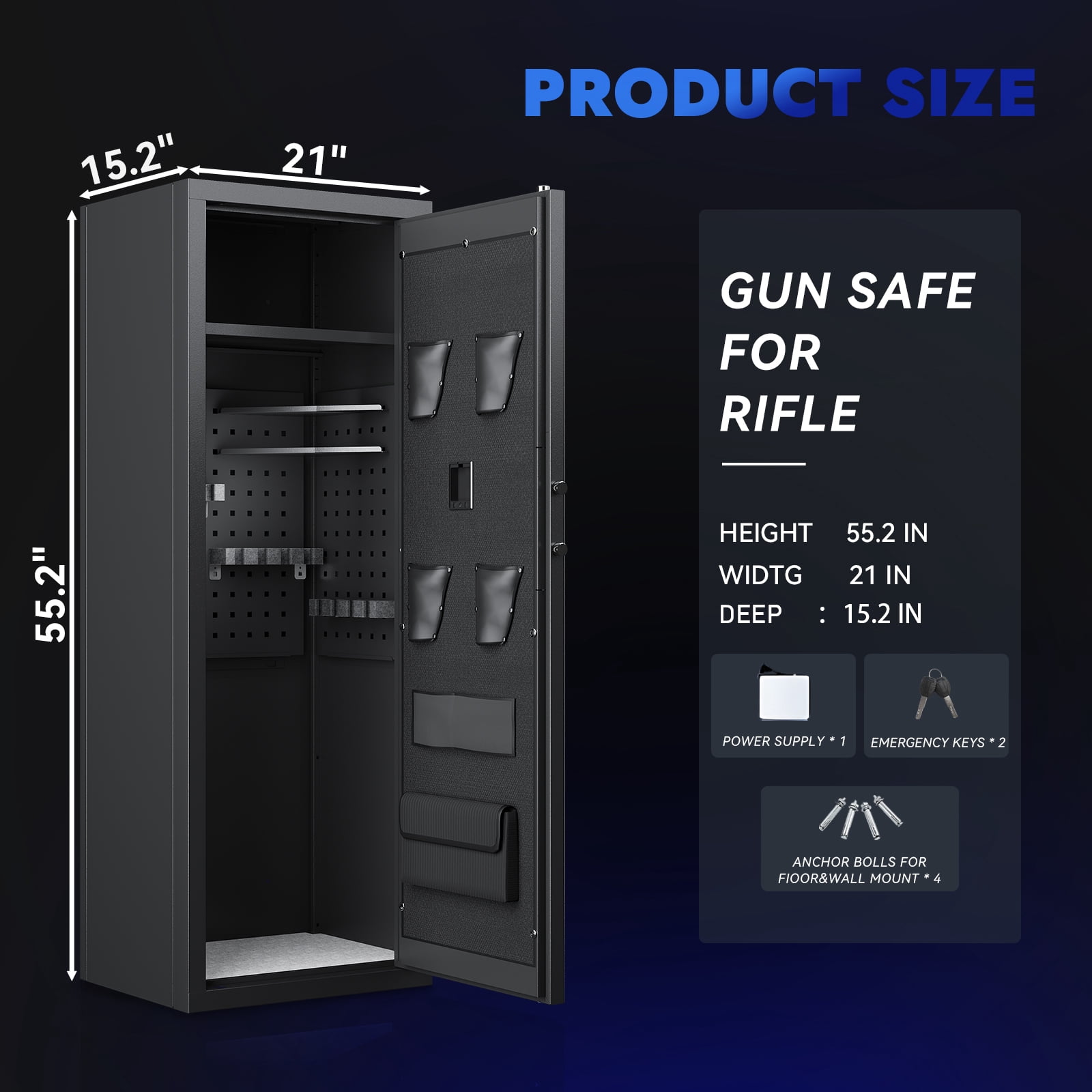 Sapital 10-12 Biometric Gun Safe for Rifles and Pistols, Large Rifle Cabinet with Gun Racks and Removable Shelves