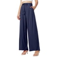 thumbnail image 1 of Afdoent Pants For Women Ladies Summer High Waisted Drawstring Linen Wide Leg Beach Pants With Pockets Comfortable Casual Solid Color Loose Fit Trousers For Vacation Streetwear, 1 of 5