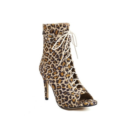 

Wazshop Womens High Heels Leopard Print Booties Peep Toe Sandals Comfortable Stiletto Pumps Women Dress Shoes Strap Buckle Non Slip Leopard Print 5.5
