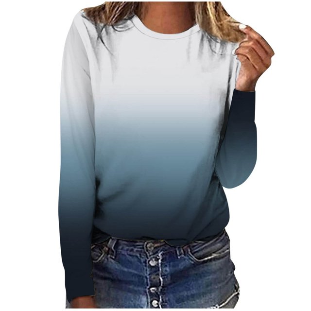 CEHVOM T-shirt Imprimé Mode pour Femmes Manches Longues Blouse Col Rond Hauts Décontractés Liquidation