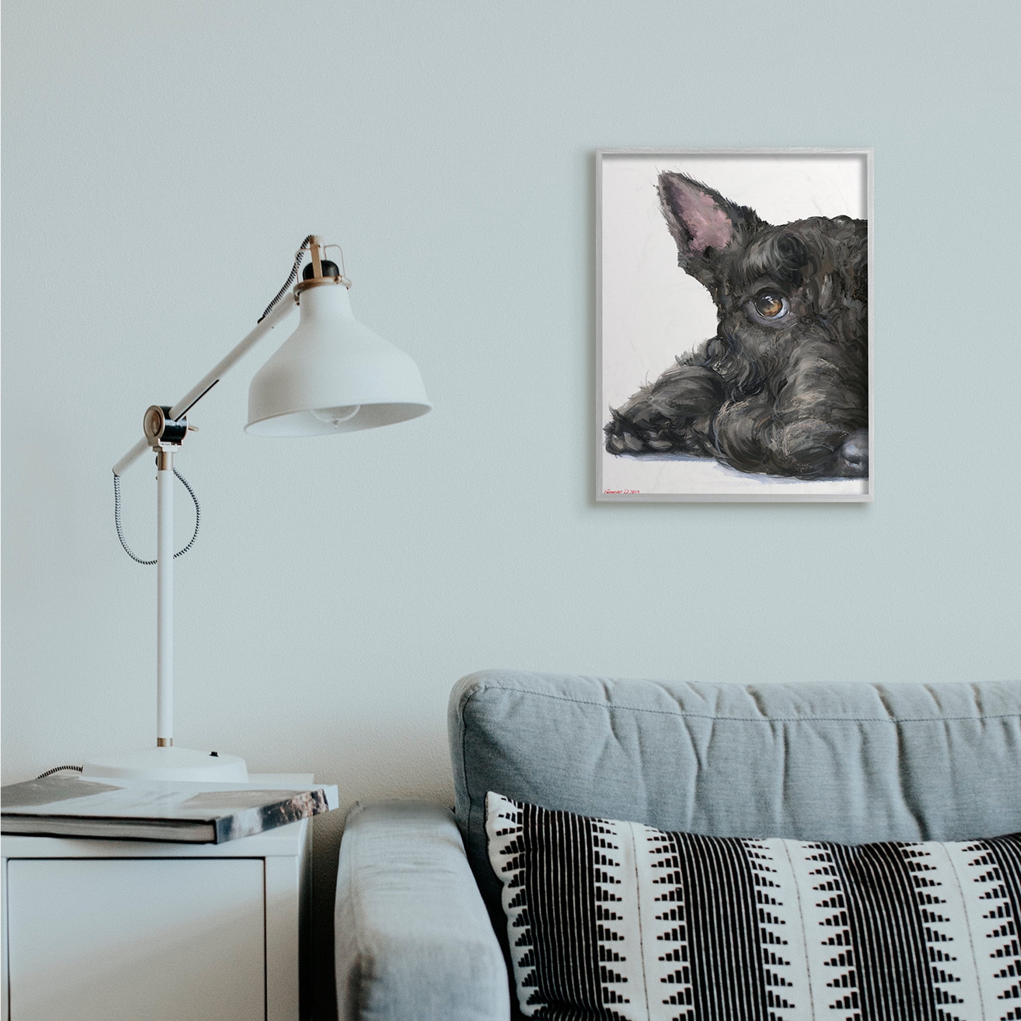 Stupell Industries Sleepy Scottish Terrier Portrait Adorable Pet Dog Grey Framed, 16 x 20, Design by George Dyachenko