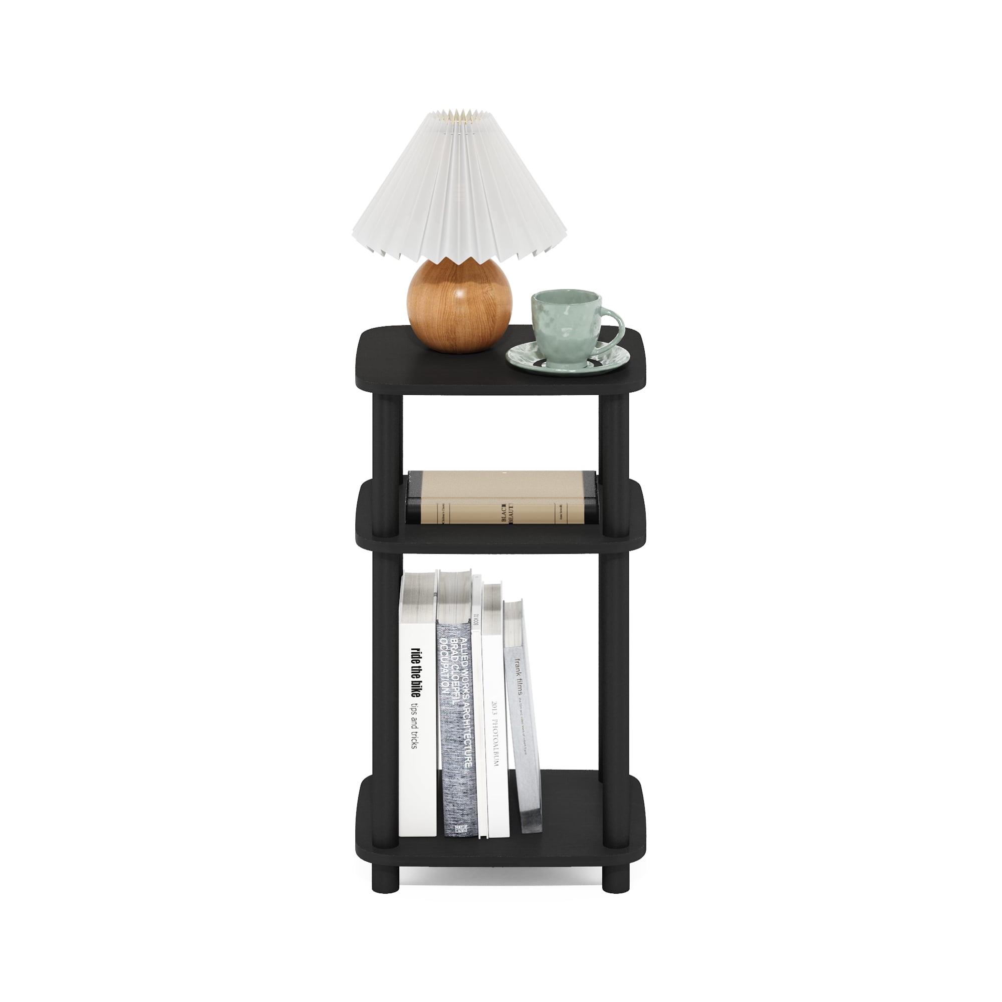 Furinno Just 3-Tier Turn-N-Tube Curve End Table, Side Table, 1-Pack, Americano/Black