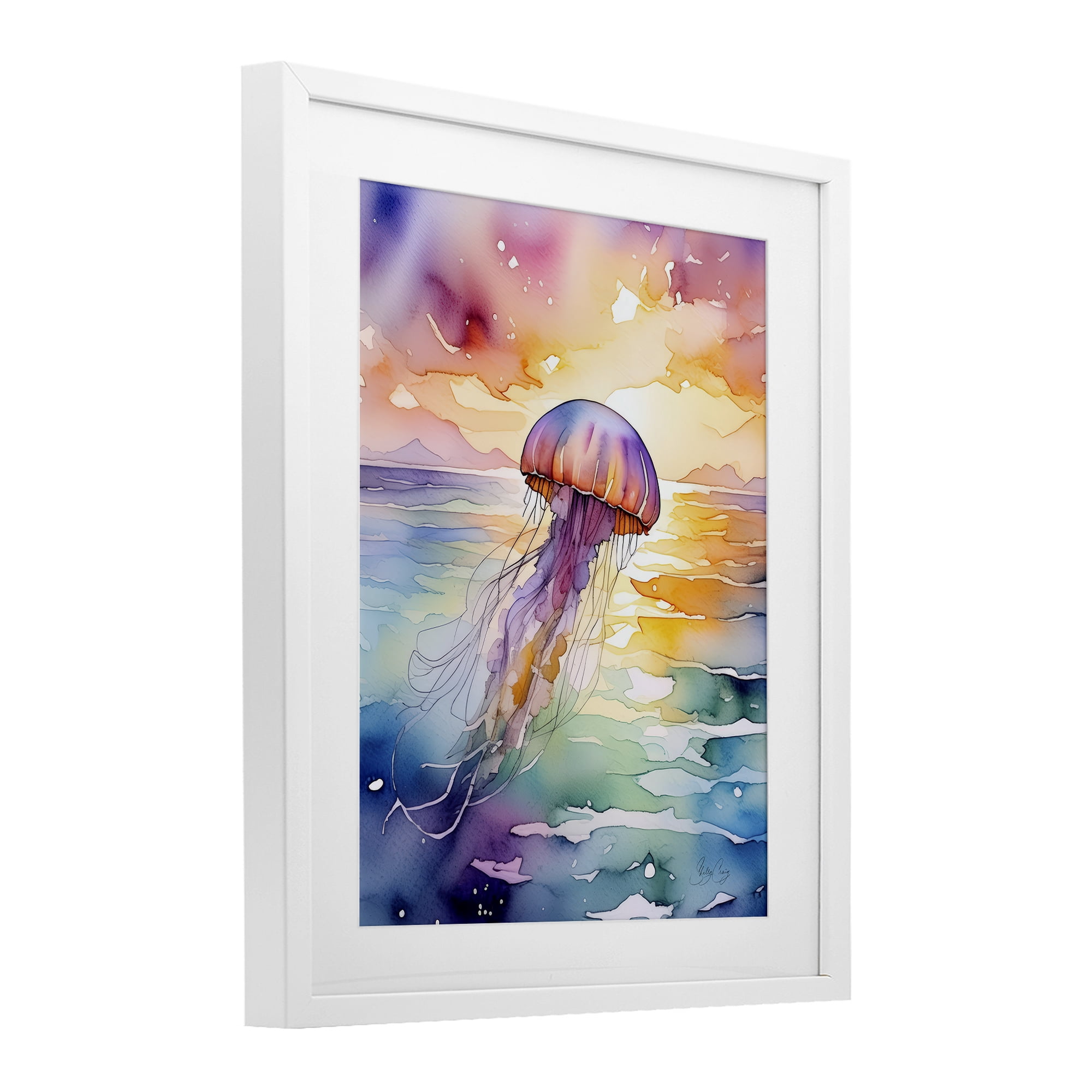 Stupell Industries Celestial Drift Jellyfish White Framed Print Under Glass, design by Shelly Craig