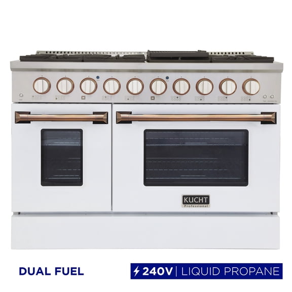 48 in. 6.7 cu. ft. Dual Fuel Range for Propane Gas in White and Gold