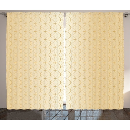 Beige Curtains 2 Panels Set Golden Linked Circle And Diamond
