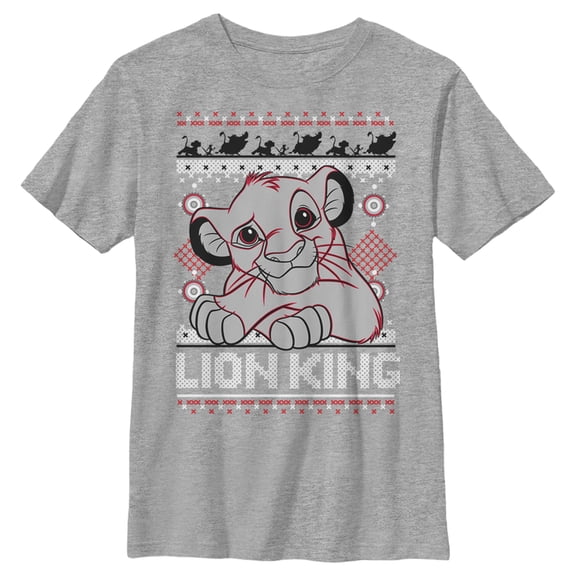 Boy's Lion King Simba Ugly Christmas Sweater Print Graphic Tee Athletic Heather Medium