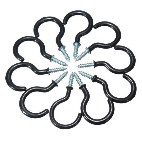 10pcs Heavy Duty Shouldered Home Storage Screw-In Ceiling Hooks Mug Hanger Wall Mounted Cup Hooks 1 INCH BLACK