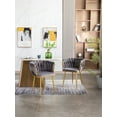 thumbnail image 2 of Set of 2 Living Room Chairs with Gold Metal Legs, Velvet Makeup Vanity Chair, Woven Pattern Chair with Back Arm, Modern Bedroom Comfy Upholstered Chair,Gray, 2 of 8