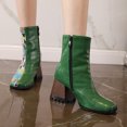 thumbnail image 4 of NECHOLOGY Zapatos Botines para mujer Botas de cuero con punta cuadrada y tacón y grueso para mujer botines con bloques de colores patrón múltiple media talla grande botas (Green 7.5), 4 of 7