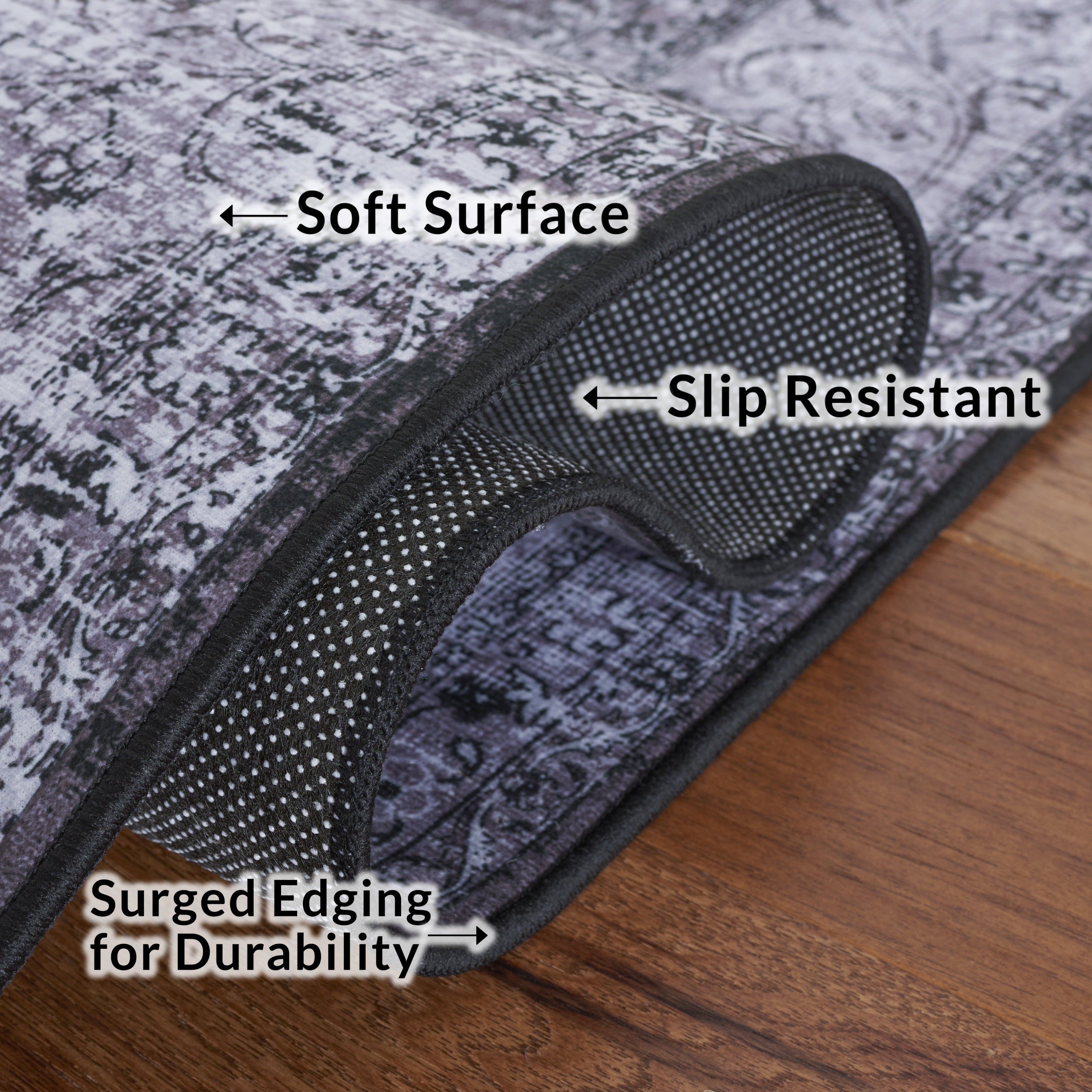 SAFAVIEH Tucson Donovan Traditional Machine Washable Area Rug, 3' x 5', Black/Grey