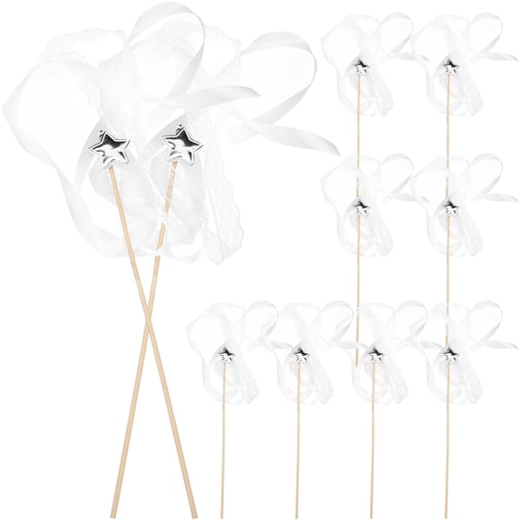 GOOHOCHY 10Pack Ribbon Stick Wand Streamers White Wood Photography Props for Weddings
