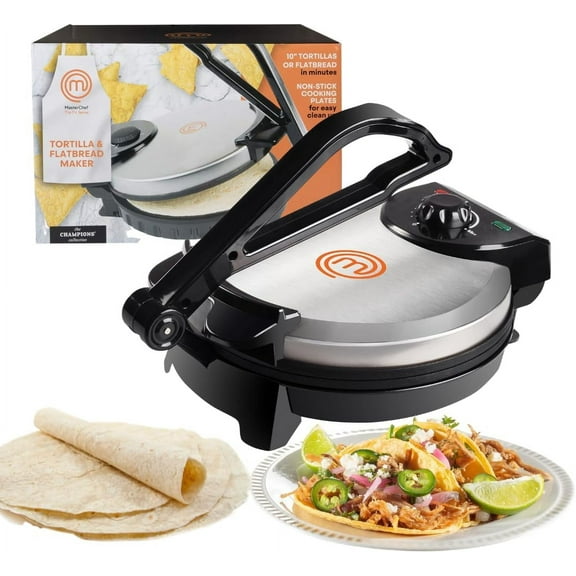 MasterChef Electric Tortilla Maker- Homemade Flatbread, Pitas, Bread, Tortillas- Heavy Duty, Non-stick Cooker Easier than Tortilla Press, Great Gift for Cooks