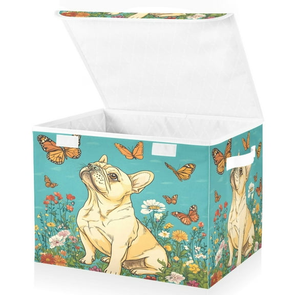 Ryvnso Dog Butterfly Floral Large Lidded Foldable Storage Baskets Cubes Boxes Lids Bin for Home