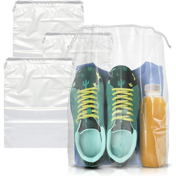 Shoe Bags for Travel 10x14. Pack of 50 Travel Shoe Bags for Packing 10 x 14. Clear Drawstring Backpack 2 mil Thickness. Plastic Shoe Bags for Storage. Double Cotton Draw Strings Shoe Dust Bags.