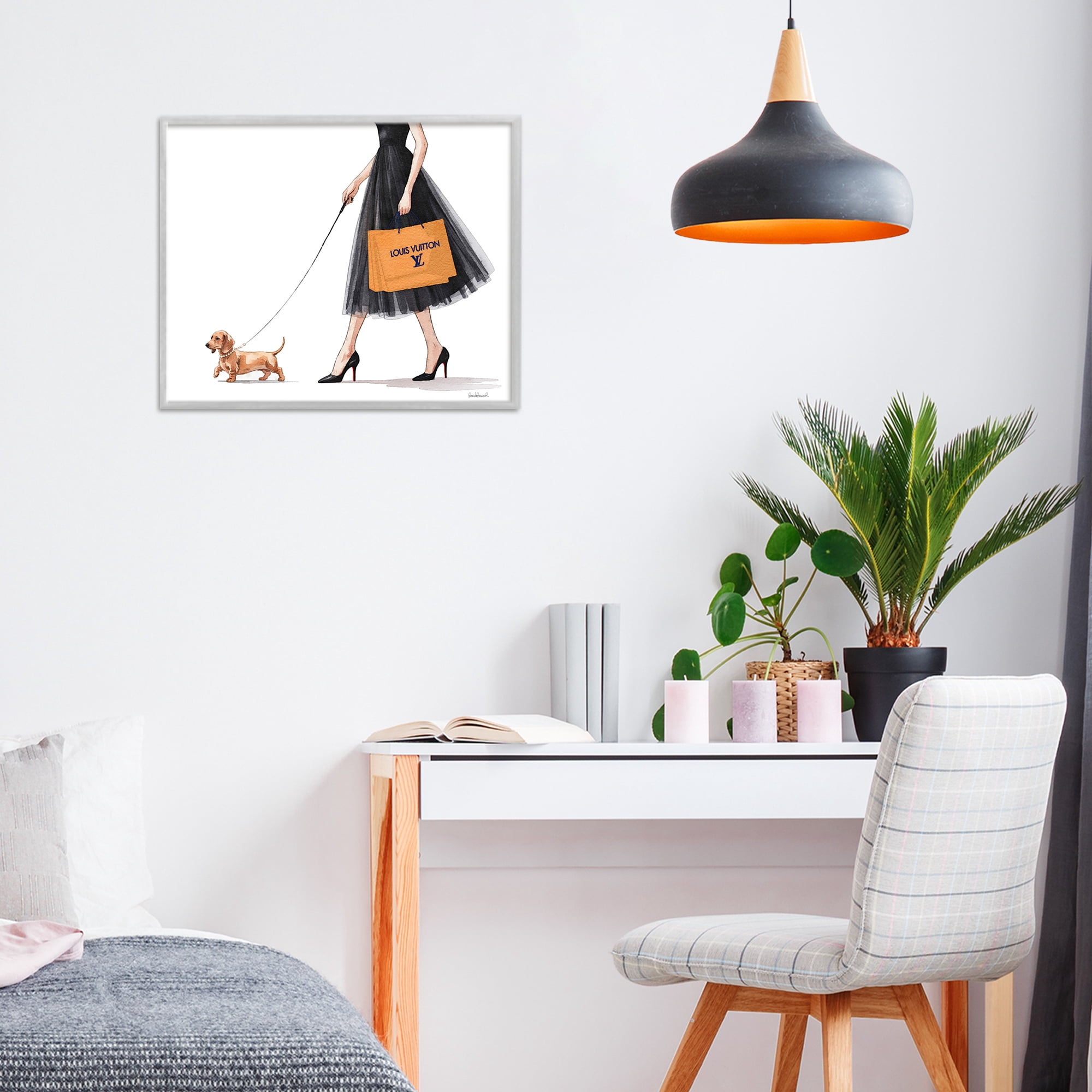 Stupell Industries Fashionable Dog Walking Gray Framed Giclee Art, design by Amanda Greenwood