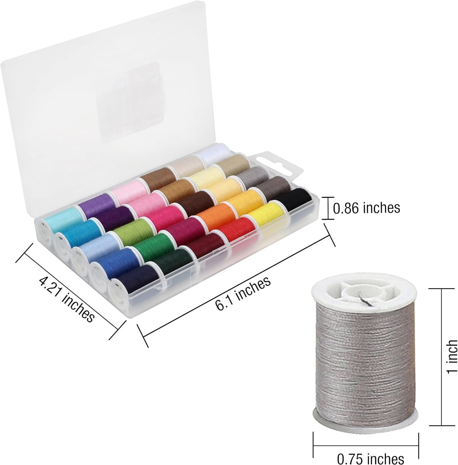 Polyester Sewing Thread Set - 30 Assorted Colors, 50 Yards per Mini Thread Spool, Sewing Kit Includes 5 Large Eye Hand Needles, 1 Needle Threader, Suitable for Hand and Machine Sewing