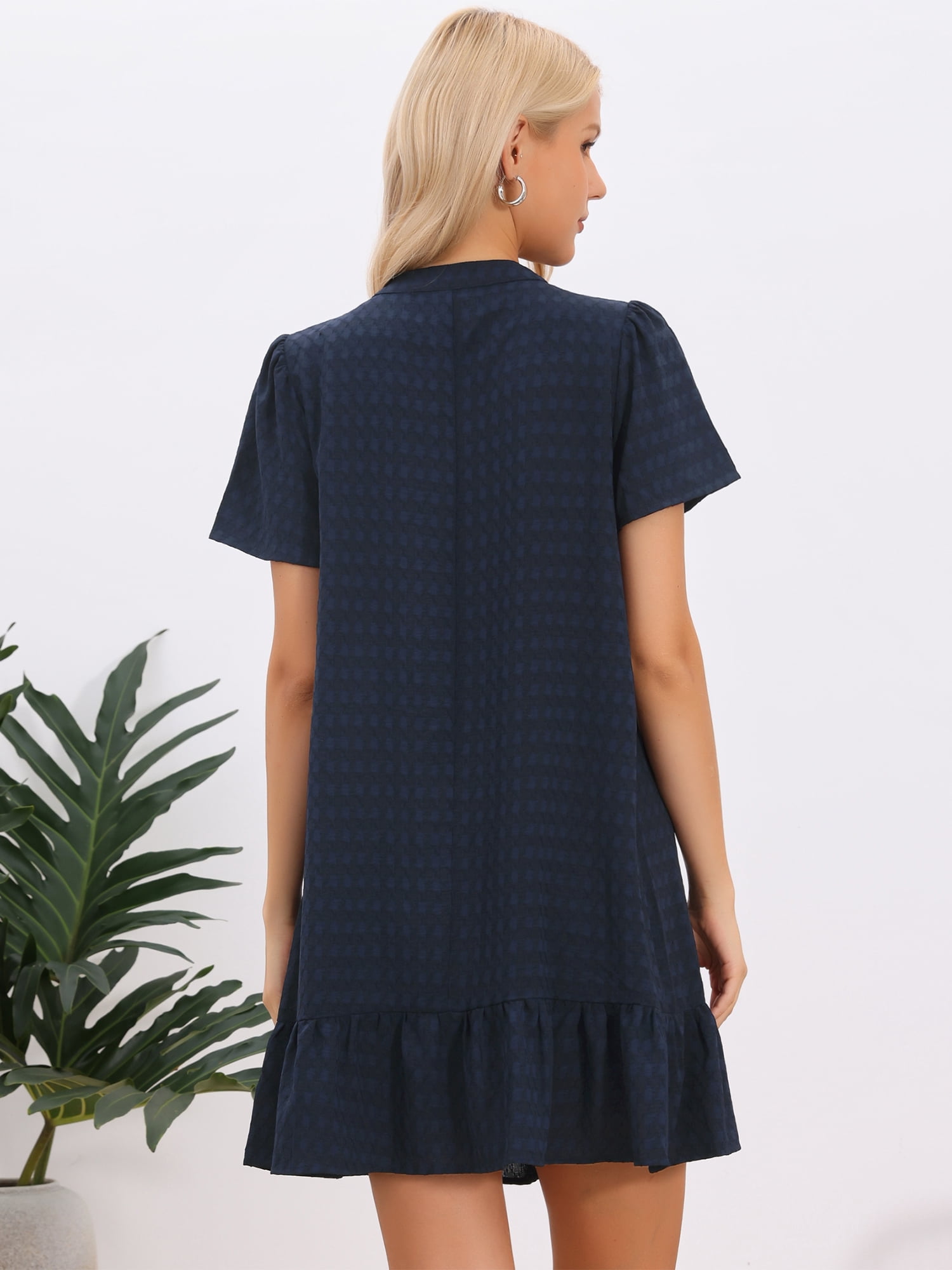 DARING DIVA Women's V Neck Ruffle Hem Pleated Front Short Sleeve Ruffle Hem XL Navy Blue