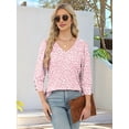 thumbnail image 3 of Womens 3/4 Sleeve Tops with Buttons V-Neck Summer Outfits Casual Shirts Beach Vacation Fall Clothes 2025 Pink Print M, 3 of 5