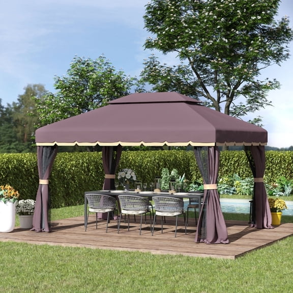Canddidliike 10Ft x 13Ft Patio Gazebo-Coffee, Gazebo Outdoor Pop up Canopy Tent