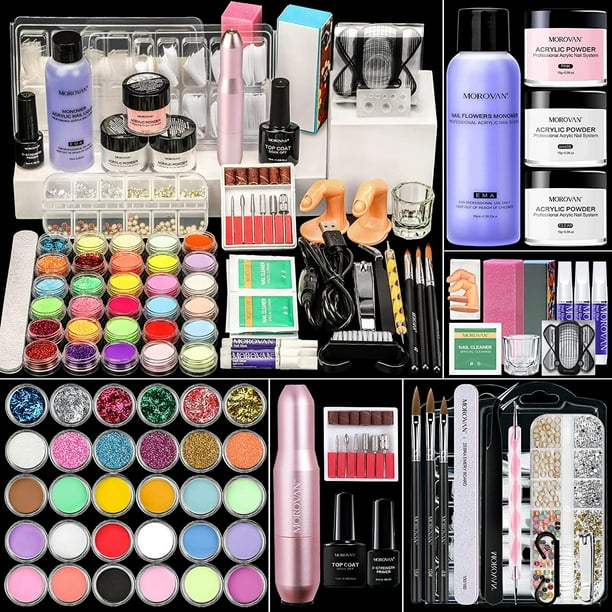Morovan Acrylic Nail Kit with Drill Glitter Acrylic Powder Monomer
