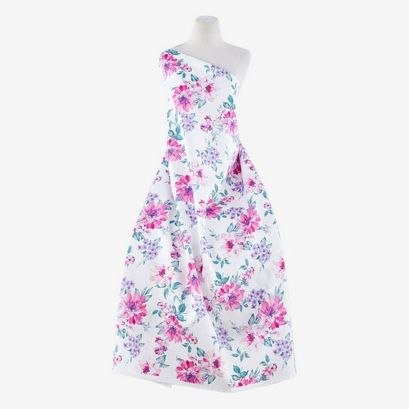 Zelouf Sharon Floral Print Foil Mikado  , Sewing, DIY, Crafts Fabric by the Yard, White/pink, 3 Yard