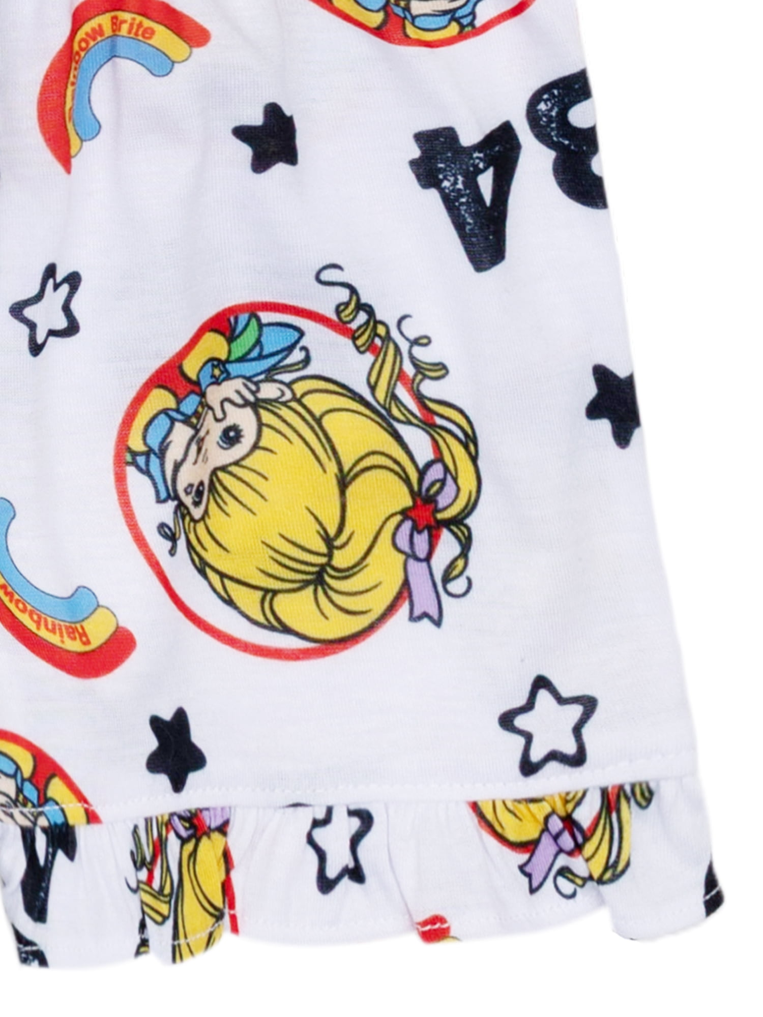 Rainbow Brite Tween 2- Piece Short Sleeve Top and Shorts Pajama Set with Spa Headband, Sizes 4-12