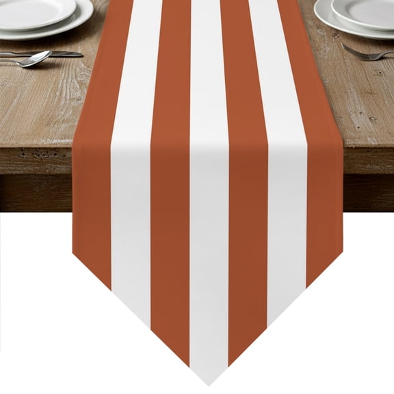 Burnt Orange Striped Table Runner Linen Burlap Table Runner 108 Inches Long Modern Orange Stripes Farmhouse Dresser Scarves for Kitchen Island Coffee Dining Room Party Holiday Decoration 13"x108"
