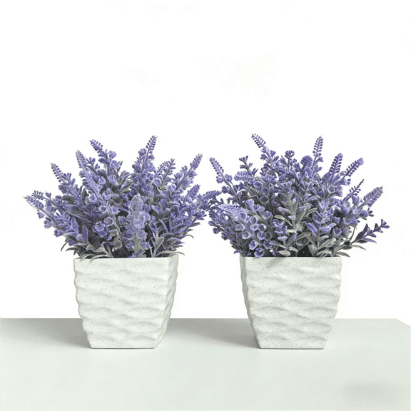CasaVibe 2 Packs UV-Resistant Artificial Lavender Flowers in Pots - Bright Purple Realistic Blooms, Durable Plastic, Indoor & Outdoor Decor for Garden, Home, Porch, Balcony