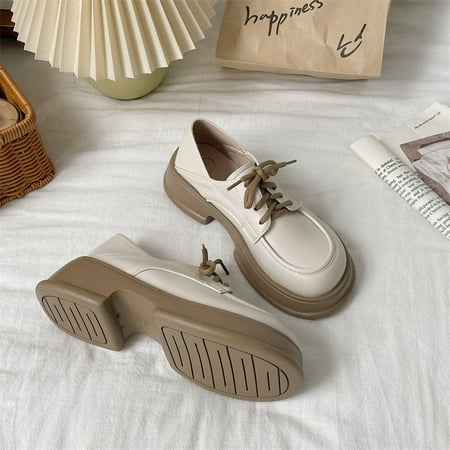 

Women‘s Small Shoes Spring 2024 New Round-toed muffin Thick-soled Japanese Style Black All-match British Style Height-increasing Single-layer Shoes