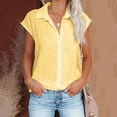 thumbnail image 2 of Besolor Women's Cotton Linen Button down Shirts Lapel V Neck Cap Sleeve Summer Tops Casual Loose Solid Color Blouse, 2 of 6
