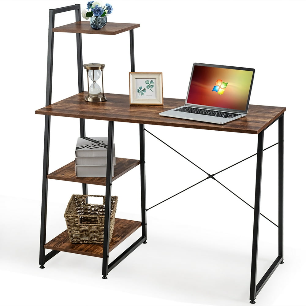 Costway Computer Desk with Shelves Study Writing Desk Workstation with ...