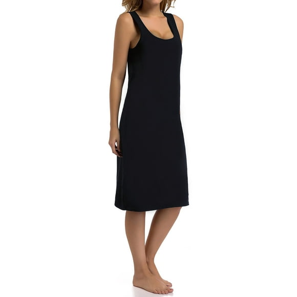 Chamllymers Women's Nightgown Soft Cotton Sleeveless Sleepwear Long Sleep Vest Dress Black S