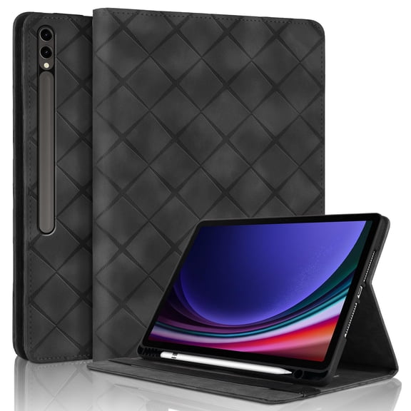 Case for Samsung Galaxy Tab S10 Plus/ S9 FE Plus/ S9 Plus 12.4 inch, Black Leather Folio Stand with Pencil Holder & Card Slot