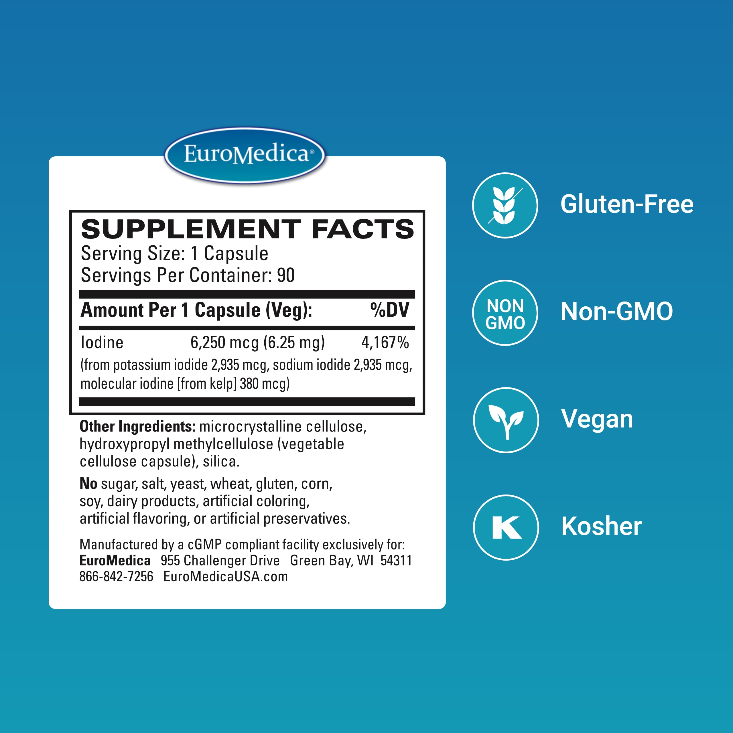 EuroMedica Tri-Iodine - 6.25mg, 90 Capsules