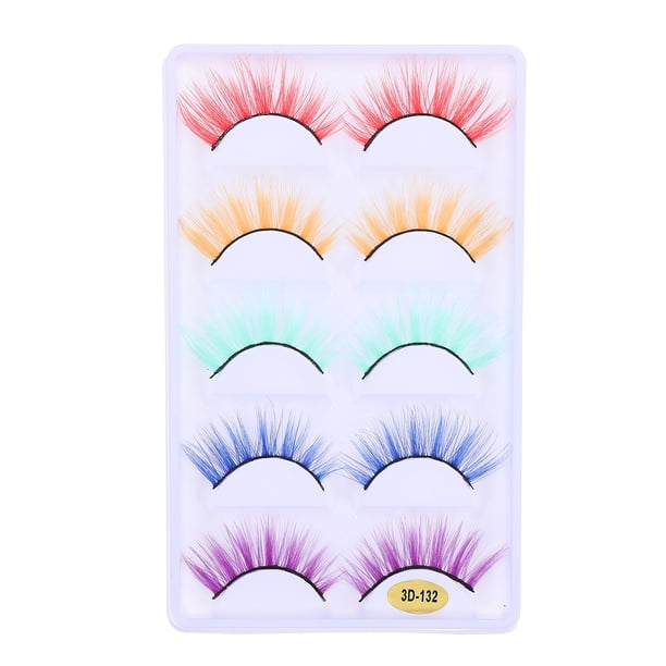 5 pares de pestañas postizas de extensión, maquillaje colorido, pestañas postizas