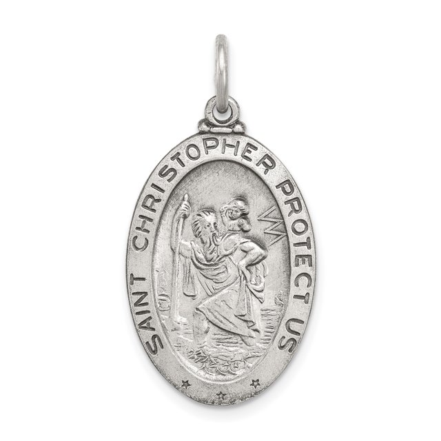 925 Sterling Silver Vintage Saint Christopher Hockey Goalie Stick Puck Glove Medal Necklace Charm Pendant Sport Religious Patron St