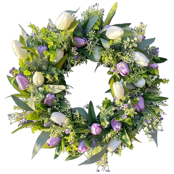 Tulip Wreath for Front Door, Spring Summer Wreaths with Colorful Romantic Flowers, Farmhouse Wall Decor Wreaths, Rustic Vine Base Floral Porch Window Decoration