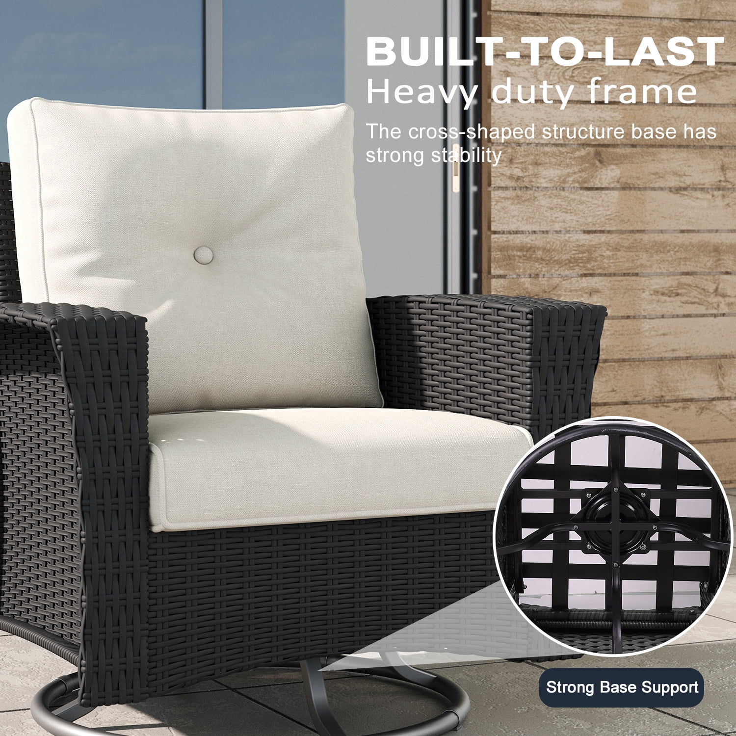 LayinSun 3 Piece Wicker Patio Furniture Set, Classis Outdoor Conversation 360 Degree Swivel Chairs Set with Coffee Table