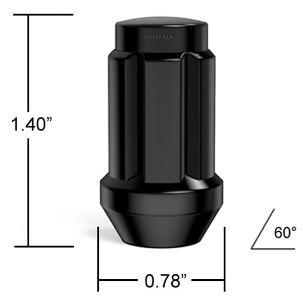 StanceMagic 20pcs Black Spline 12x1.25 Tuner Lug Nuts - Closed End, Cone Seat, 1.4" Length, 0.78" Width - Includes Socket Key 3/4" (19mm) Hex - Compatible with Nissan Infiniti Subaru Scion FR-S FRS