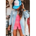 thumbnail image 4 of Women's Beau Blue Distressed Long Denim Jacket, 4 of 9