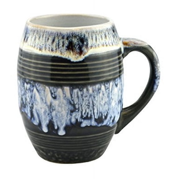 Mug - Glazed Ceramic Round Coffee Mug and Tea Cup Beautiful Unique Hand Glazing Artistic Design Kitchen Cups 16 Oz (Black) - Best Gift for Coffee Tea Lover/Addicts