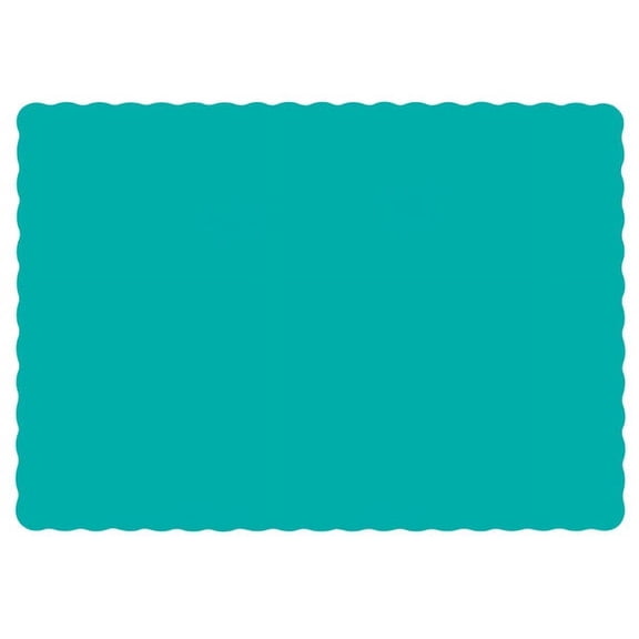 Hoffmaster 310527 10" x 14" Teal Colored Paper Placemat with Scalloped Edge - 1000/Case