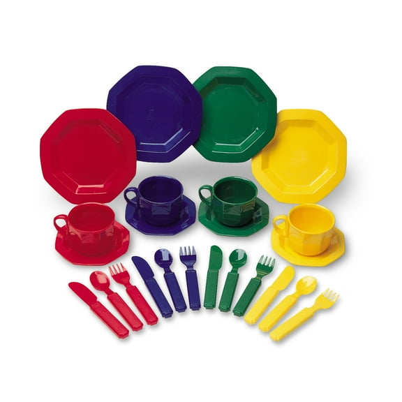 Learning Resources Play Dishes, Colorful Kitchen Toy Plate Set, 24 Piece Set, Ages 3 