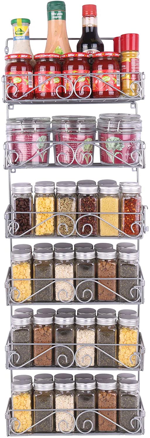 SWOMMOLY Wall Mount Spice Rack, 6 Pack Largecapacity Spice Racks