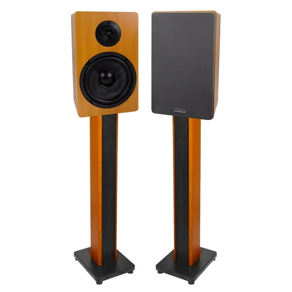 (2) Rockville RockShelf 68C Wood 6.5" Home Bookshelf Speakers 36" Wood Stands