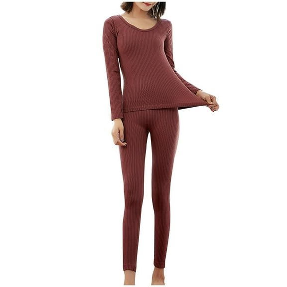 tarylea Pajamas Sets for Women Ribbed Slim Fitted Suits Scoop Neck Long Sleeve Tops High Rise Stretch Suits Solid Color Casual Comfy Sleepwear Lounge Sets