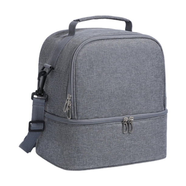 Bolsa térmica para almuerzo de dos pisos, ligera y a prueba de fugas. Gris