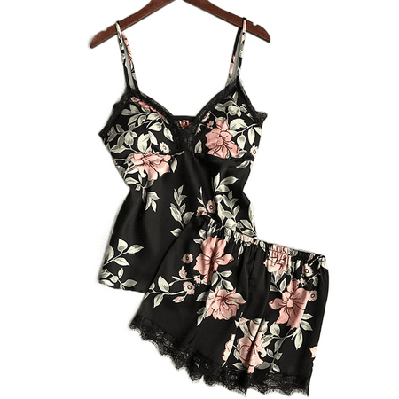 

Mioliknya Women Sexy-Lingerie Satin Silk Lace Lingerie Sling Pajama Night Dress Nightgown Sleepwear Set