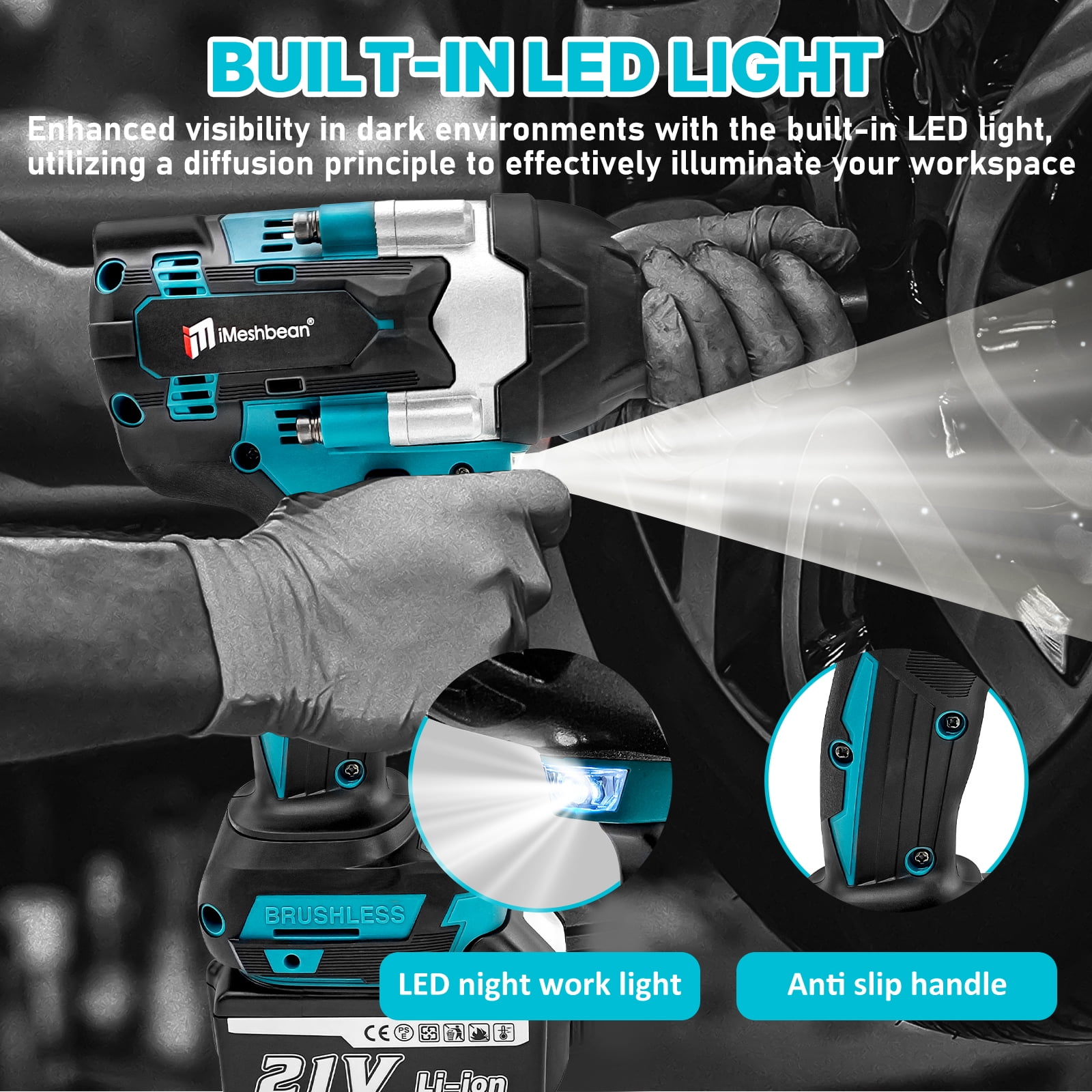 iMeshbean 21V Lithium‑Ion Brushless Cordless High‑Torque 1/2 in. Electric Impact Wrench